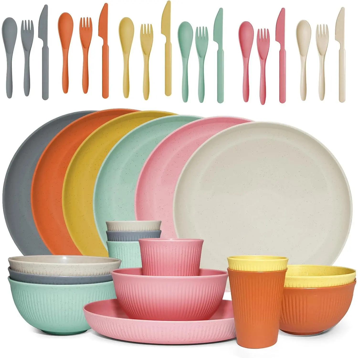 36 count Wheat Straw Dinnerware Sets  Unbreakable  Dinnerware Set ,Lightweight Camping Plates Cups and Bowls Set. Dishwasher Microwave Safe Dinnerware