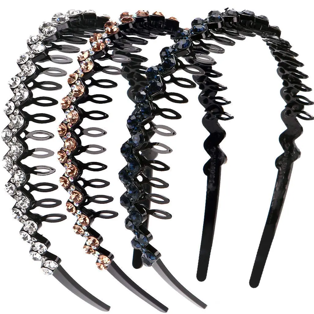 Women's Modern Wave Rhinestone Comb Headbands, Non-slip Hard Dark Blue Hair Accessories