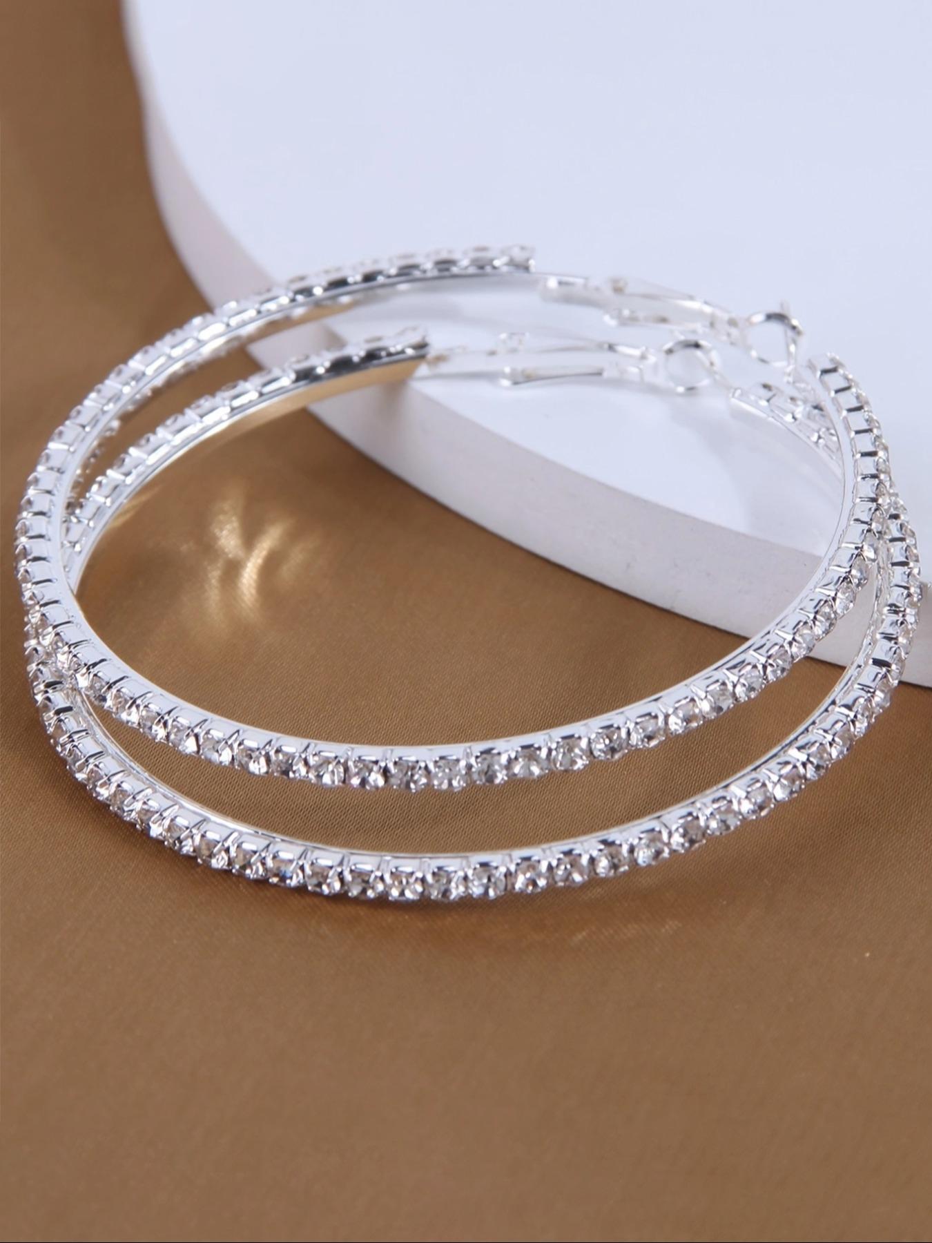 Women's Elegant Rhinestone Decor Hoop Earrings, 1 Pair Fashion Glittering Hoop Earrings for Party, Daily Decor, Trendy All-match Luxury Jewelry High Quality Earrings As Birthday Gift for Women & Girls