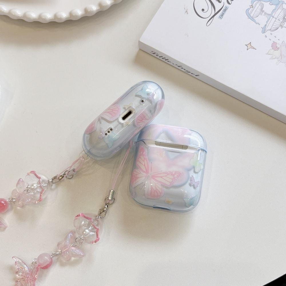 Butterfly Pattern Earphone Case with Keychain, Decorative Earphone Protective Cover, Earphone Accessories Compatible with AirPods, Headset