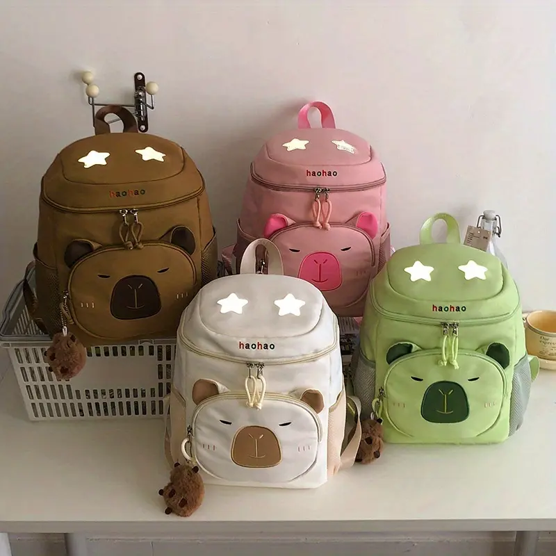 Cute cartoon teddy bear backpack with nylon waterproof and large capacity for elementary and middle school students, backpack with pendant for class New Cute Backpack Large Capacity Fashion Casual Trendy Bag
