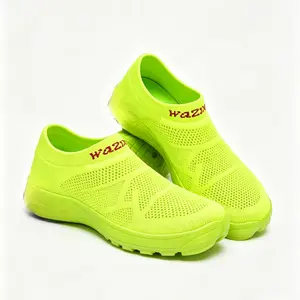 Fluorescent Green Stretch Knit Barefoot Shoes | Perforated Breathable Mesh Slip-On Design, Flexible Non-Slip Outsole for Multi-Sport Outdoor Activities