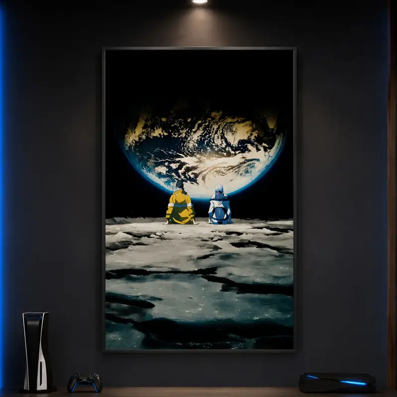 Cyberpunk Edgerunners David and Lucy Moon Scene Wall Art, Japanese Anime Art, Futuristic Neon Aesthetic, Eco-Friendly Print, Anime Room, Gaming Room and Bedroom Decor, Otaku Gift, Optional Slim Black Frame or Unframed Poster