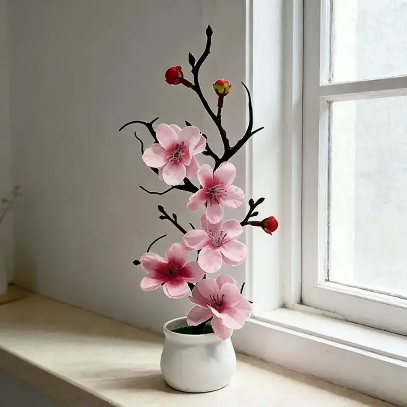 Artificial Plum Blossom Bonsai with Flower Pot, Fake Blossom Plants, Realistic Cherry Blossom Design, Lifelike Artificial Flower, Home & Office Decor