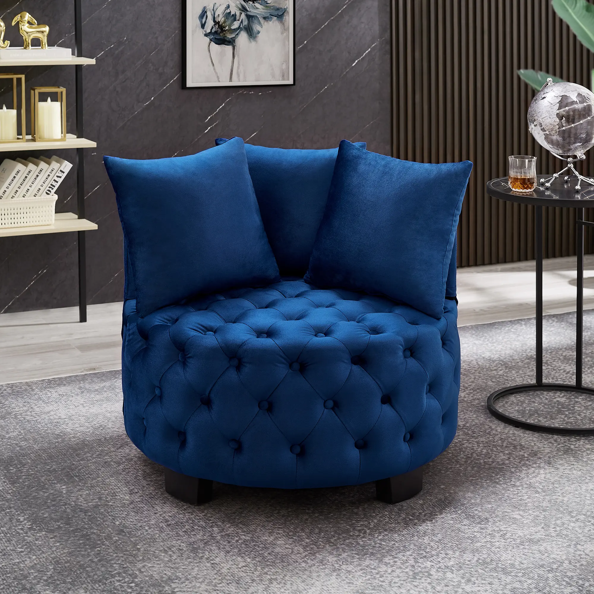 ARCH Contemporary Upholstered Tufted Leisure Accent Chair with Button Tufting, Navy Blue Fabric, Padded Seat and Back, Sturdy Wood Frame, Perfect for Living Room, Bedroom, Office, Reading Nook, Single Seating, Dining Room Chairs for Kitchen