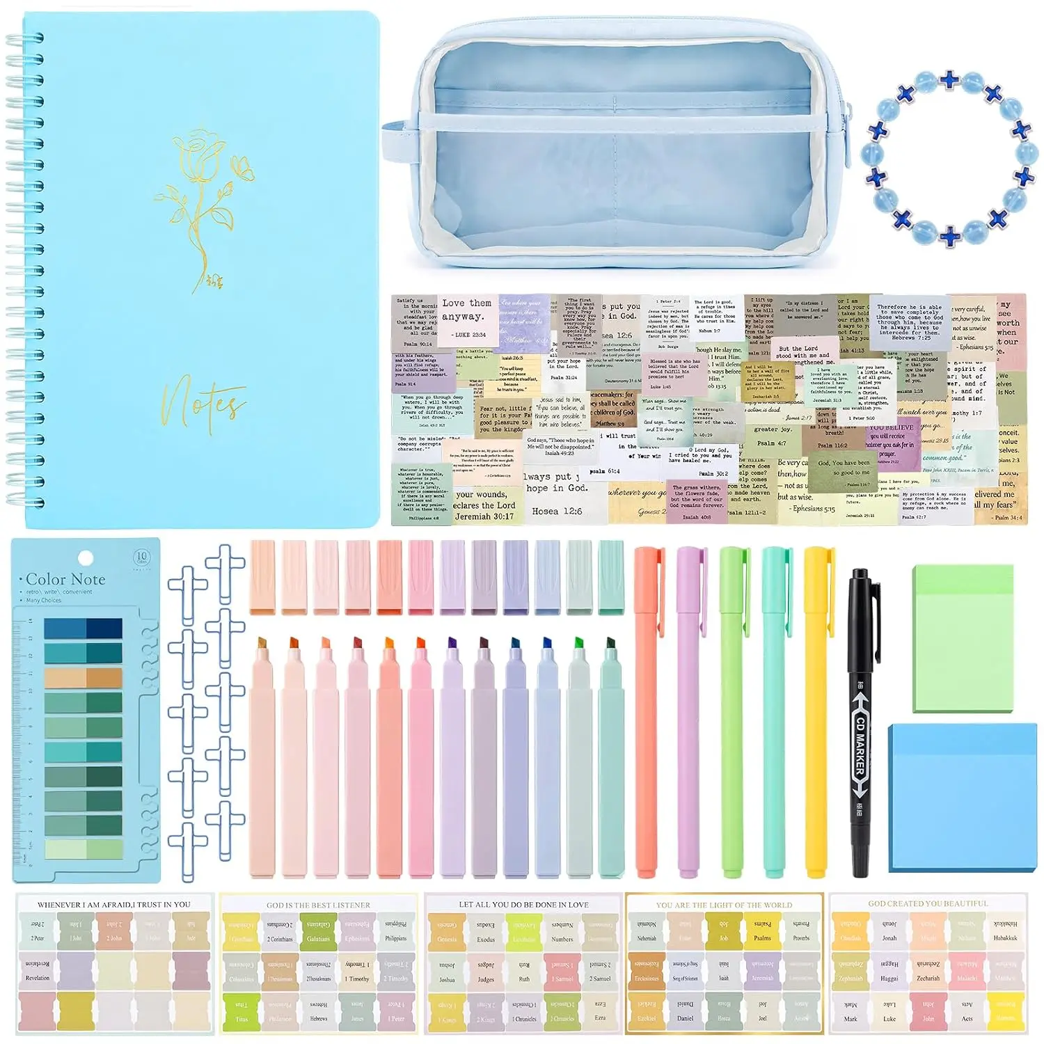 Leesegl  Study & Journaling Kit for Women, Journal & Stickers, Blue |  Journaling Supplies with Scripture Stickers, Tabs, Highlighters, Sticky Notes, Journal &  Bracelet, Christian
