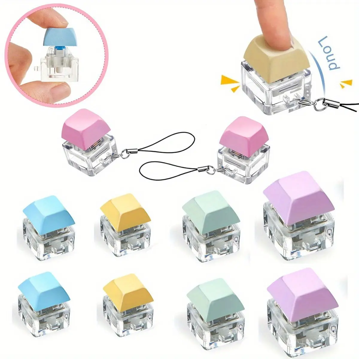 8 Keyboard Finger Toys, Quiet and Echoing, Stress Relief, Office and Classroom, Keychain Gift for Quiet and Noisy Scenes, Silent Fidget