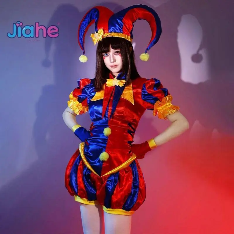 In stock Pomni Adult Digital Circus Cosplay Costumes Cosplay Set Hat Jumpsuit Christmas Halloween Party Cute Clown set XS-XXXL