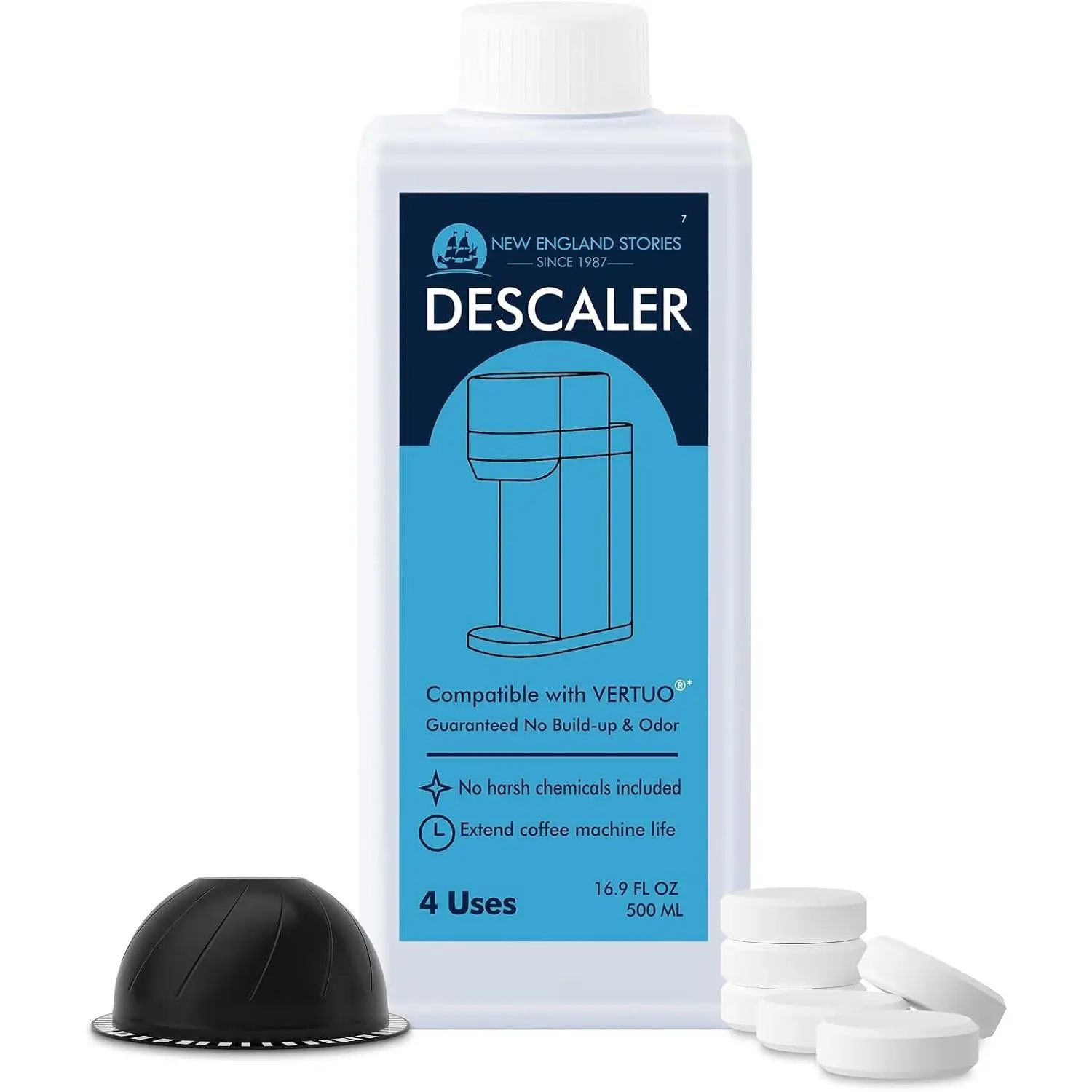 (12 Months Supply) Descaling Kit Compatible with Nespresso Vertuo, Odorless Coffee Brewer Machine Descaler Set, Liquid Descaling Solution for Nespresso, Includes Reusable Pod and 12 Cleaning Tablets