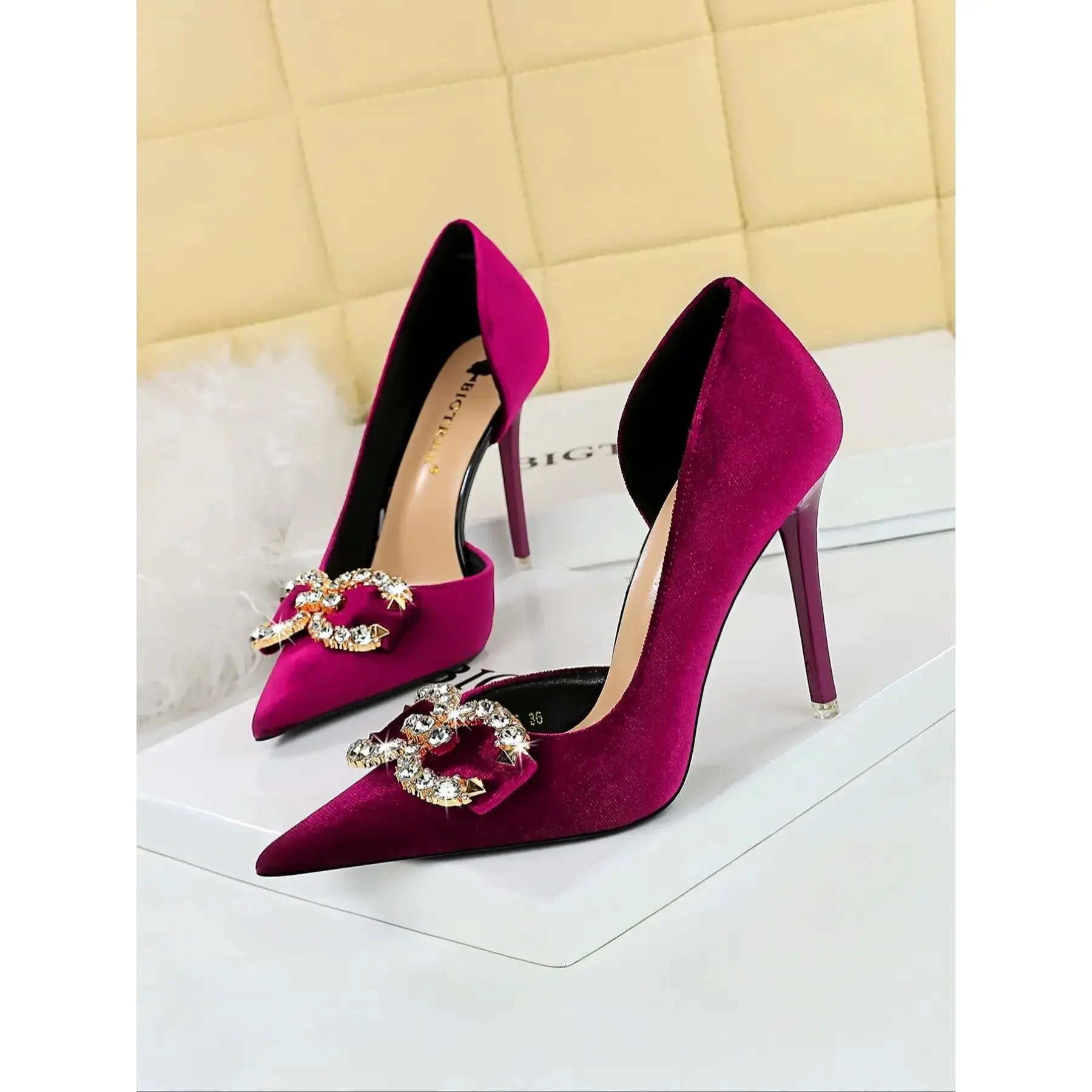 Women’s Pointed Toe High Heels with Rhinestone Bow, Elegant Dressy Stiletto Pumps for Party, Wedding & Special Occasions