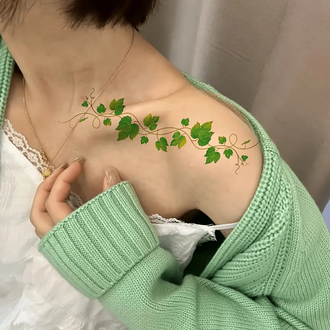 3 Pcs Leaf Vine Rose Flower Ring Tattoo Stickers for Women, Temporary Body Art for Arms Legs Clavicle, Travel Festival Decor