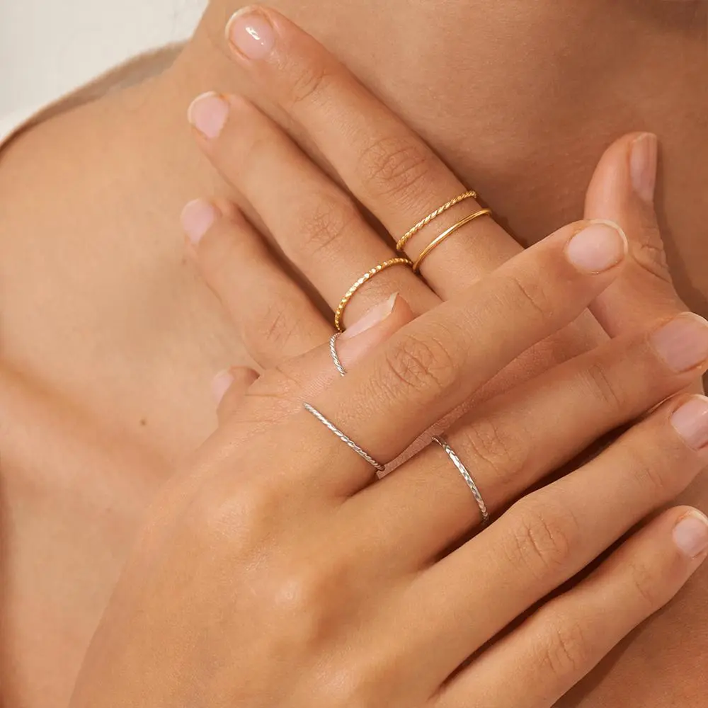 Minimalist 14K Gold Plated Stackable Rings, 3Pcs Stainless Steel Plain Thin Knuckle Thumb Statement Midi Band Rings Trendy Twist Ring - Silver/Gold - Daily Vacations, Party Wear, Jewelry, Holiday Gift