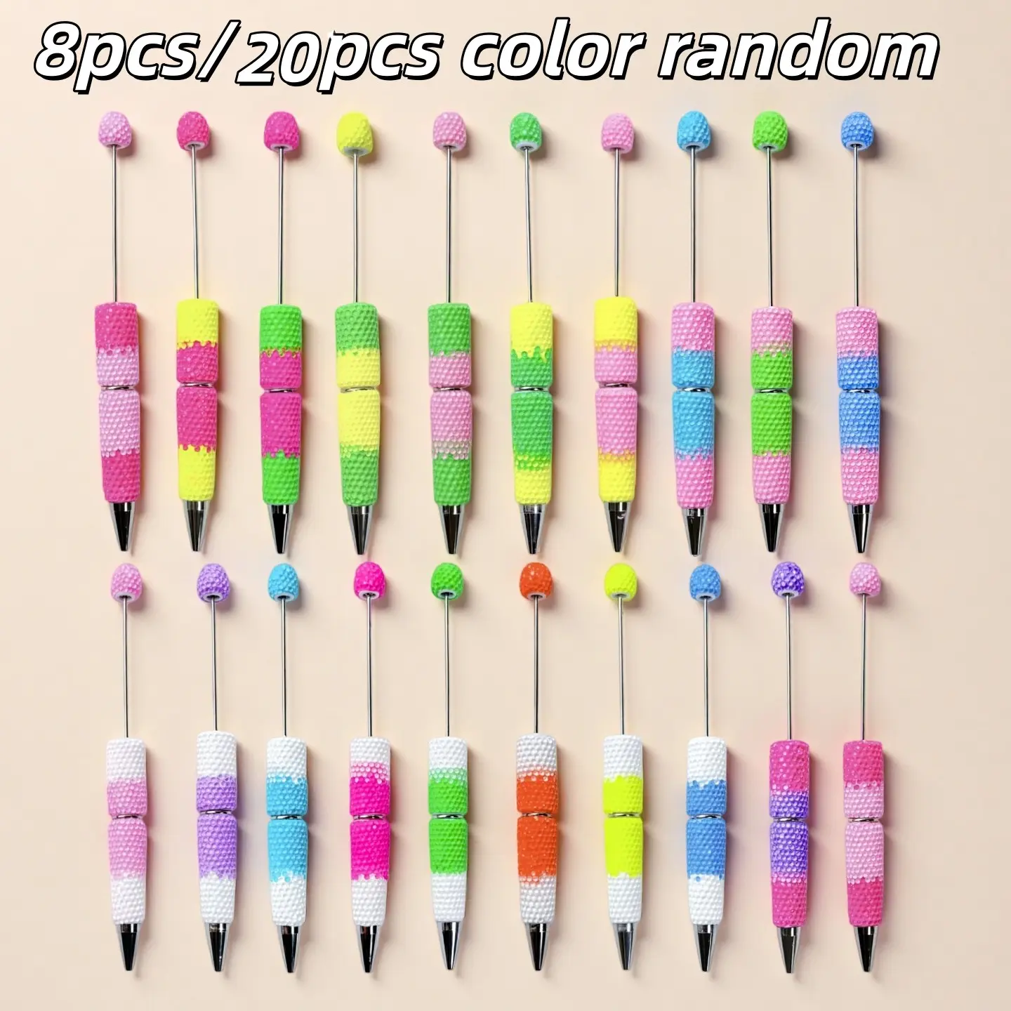 8pcs/20pcs Colorful Gradient Beaded Pens, Novelty Ballpoint Pens, Aesthetic Pens, Office & School Supplies, Elegant Signatures, Includes 1.0mm Refill