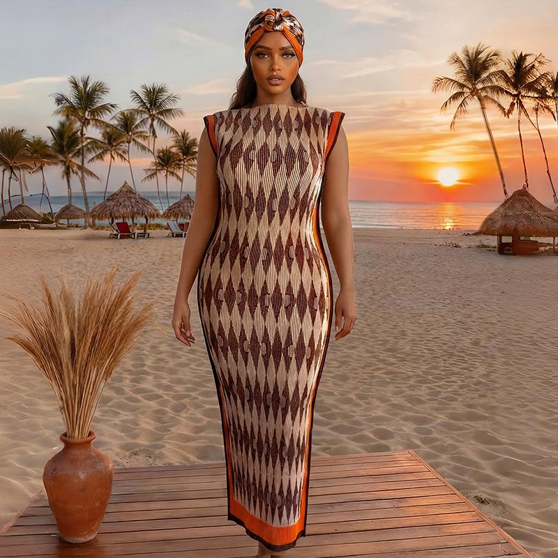 Women's Elegant Animal Print Long Dress Set, Slim-Fitting Moo Moo Skirt & Scarf, Beach Sun Protection Shawl, All Seasons Fashion, Accessory, Womenswear, Lady