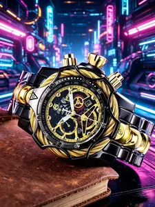 Men's Quartz Watch with Large Dial, Punk Style Stainless Steel Strap, Waterproof Sport Watch, Luxury Business Casual Wristwatch