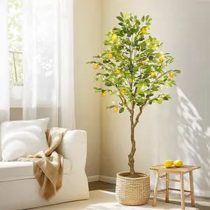 5ft/6ft Tall Artificial Lemon Tree with Fake Lemons, Fauxe Lemon Tree with Lights, Artificial Plants for Decor Realistic to Indoor Home Office