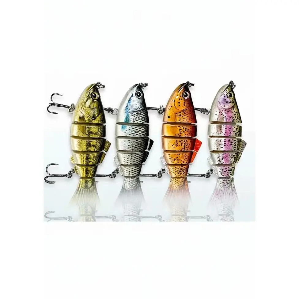 Artificial Fishing Lures - 6-Segment Lifelike ABS Baits with Ultra Sharp Anti-Rust Treble Hooks, 3D Realistic Eyes for Bass, Trout, Roach, Provoking Predator Fish