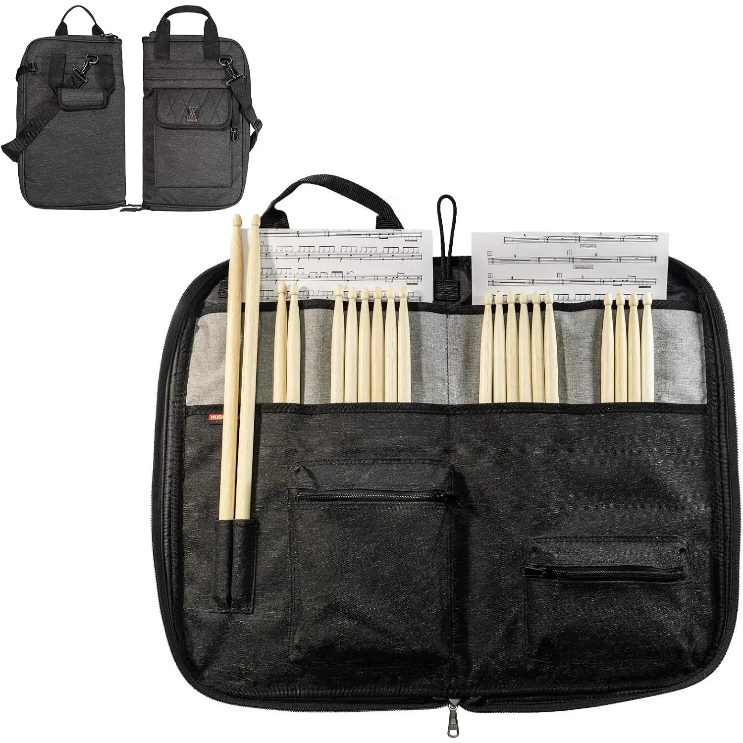 WISHMADE Drumsticks Bag - Large Capacity Drumstick Holder, Waterproof & Anti-Dust Design, Holds 15 Pairs with Durable Oxford Fabric, Crossbody Strap & Metal Hooks for Gigs