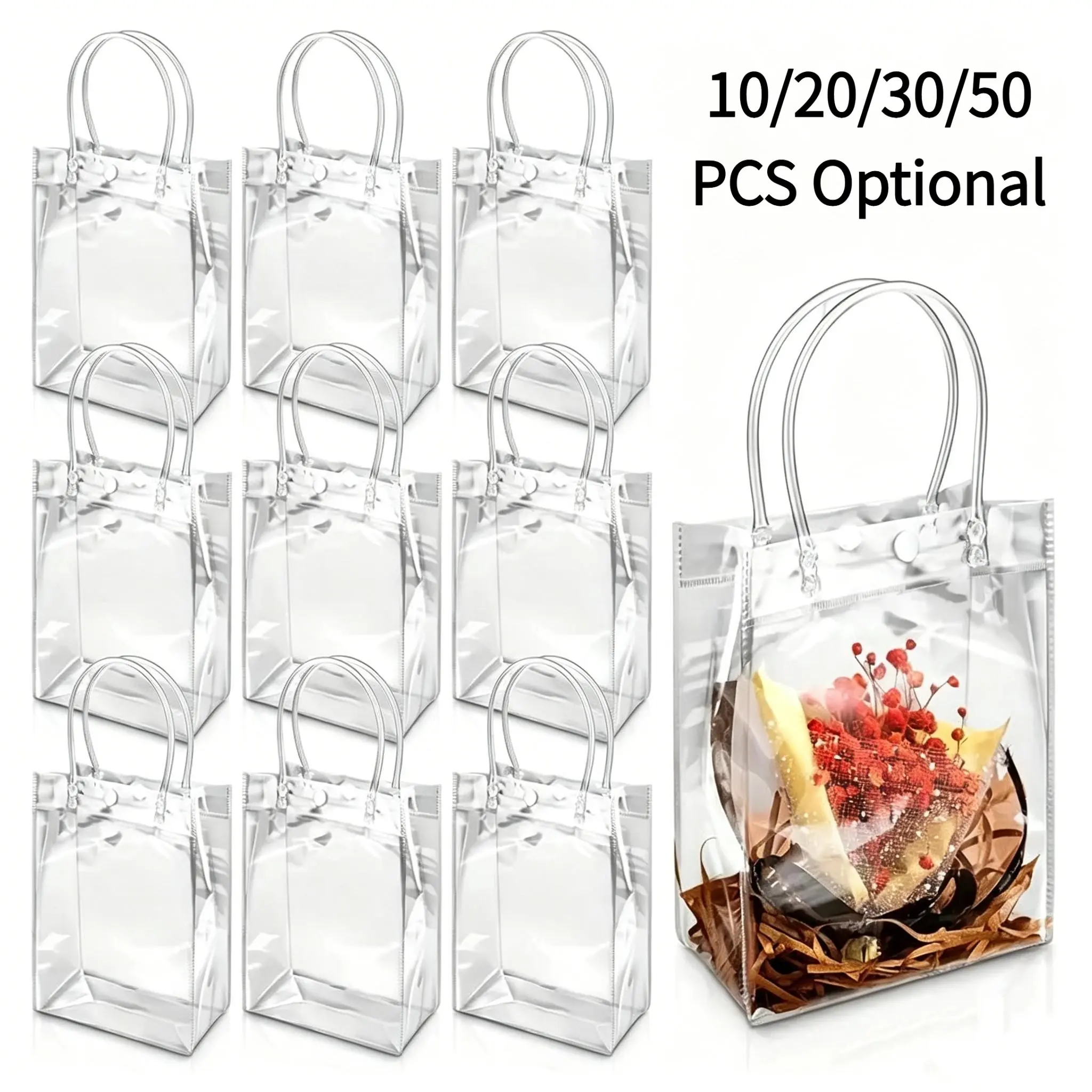 Reusable Transparent Clear PVC Gift Bag with Handle, 10/20/30/50 Pieces, Ideal for Mother's Day, Easter, Wedding, Birthday, Durable Party Gift Bag, Clear Gift Bags