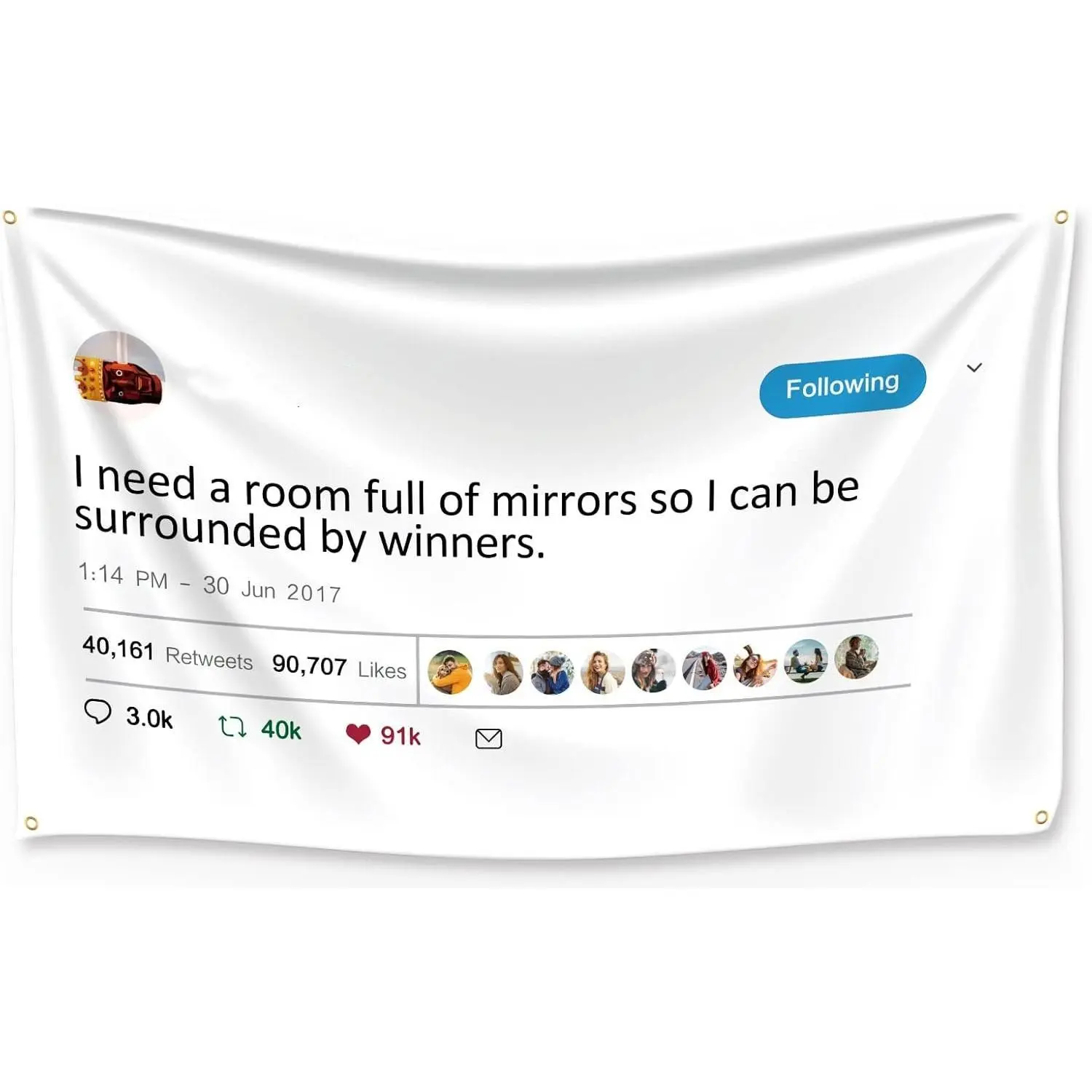 3x5 Ft Tapestry Tweet Flag - "I Need a Room Full of Mirrors" Meme Wall Art with Installation Tool, Bedroom Decoration Item for College Room Dorms, Rapper Home Decor Gift
