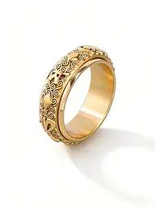 Light Luxury Premium Stress Relief Personalized Rotatable Six-Syllable Mantra Ring, Vintage Antique Men's Titanium Steel Band