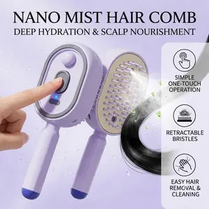 Rechargeable Electric Hair Massage Comb, 3 In 1 Steam Oil Spray Design, Self Cleaning Anti Static Detangling Air Cushion Brush
