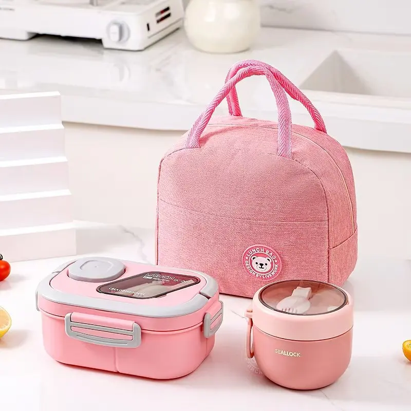 Portable Leakproof Lunch Box 3-In-1 Set, Includes Cup & Storage Bag, Ideal for Adults, Perfect for Picnics and Camping, Lunch Containers