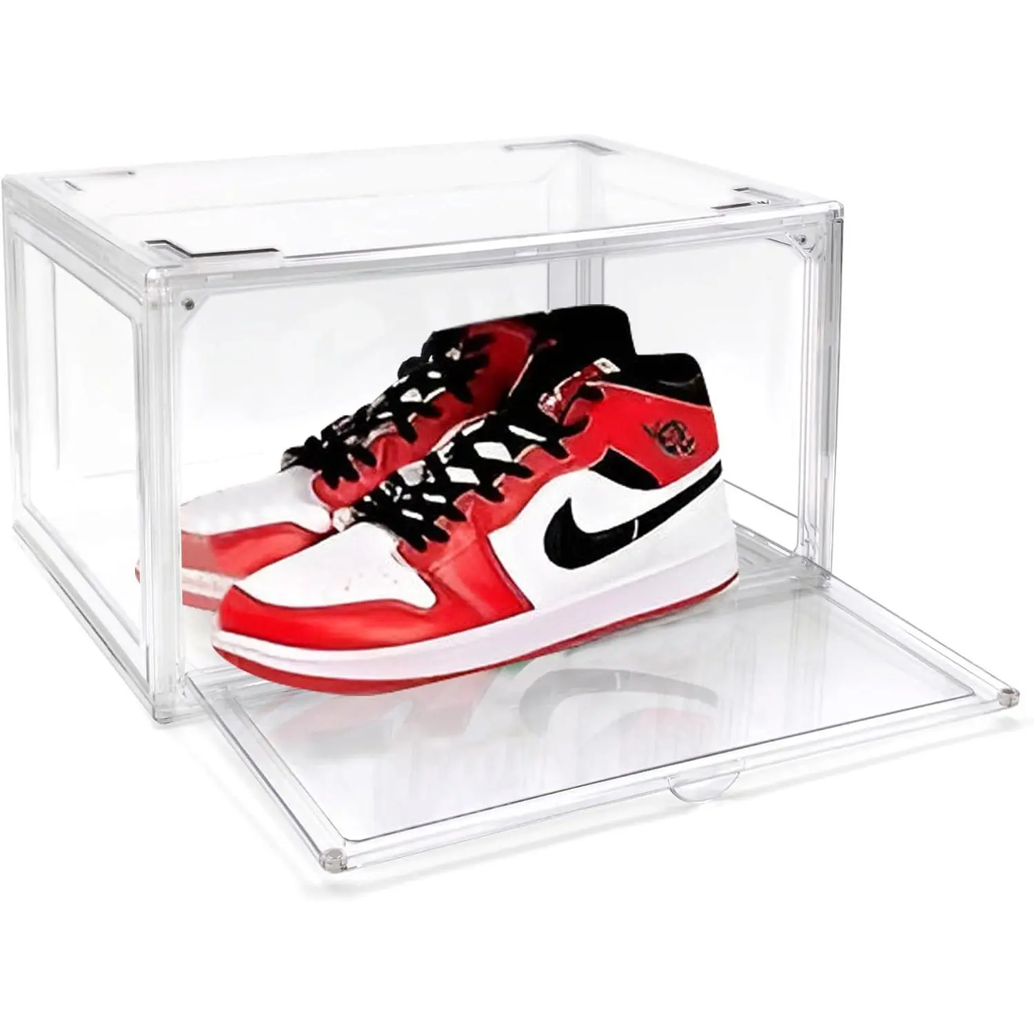 Ultra  Clear Shoe Boxes Plastic Stackable Professional Grade Shoe Display Case with  Side Drop Door Open Easy Assembly Modern Shoe Sneaker Display Case Fits  Size 14