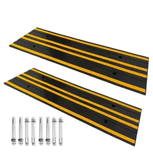 Rubber Curb Ramp 48 Inch Low Profile Driveway Ramp, 2.76in Rise Heavy Duty Ramp with Screws Drainage Channels Grid Base