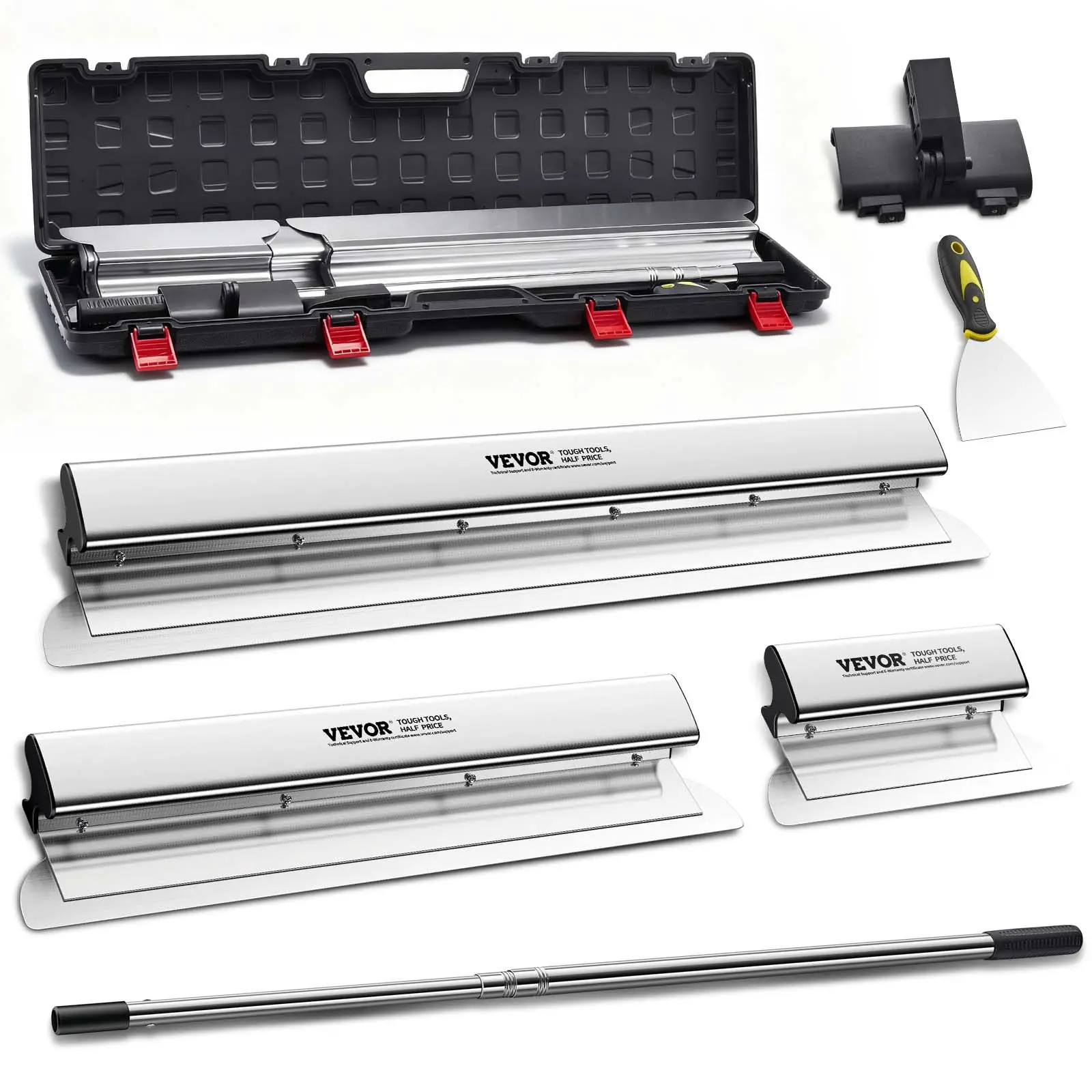 VEVOR Drywall Skimmer Blade Set - 10/24/32 Flexible Spreader Replacement Blades (10x5.4x2.1 in), 35-78 in Extendable Handle, 11.2 lbs European Stainless Steel, Aluminum Profile Smoothing Spatula for Gyprock/Wall-Boa