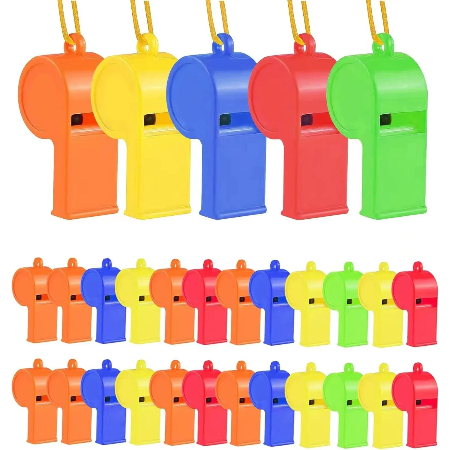 Plastic Whistles, 24Pcs Sports Whistle Bulk with Lanyard | Loud Crisp Sound Whistle for Coaches Referees, Colorful Toy Giveaways Party Whistles
