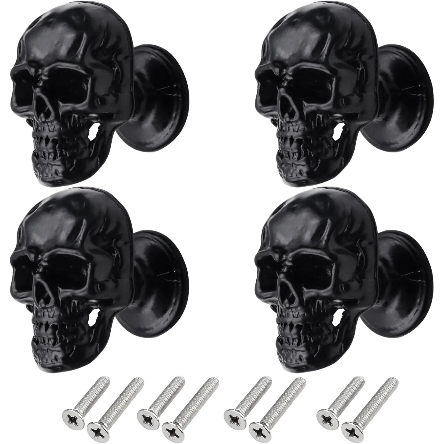 4 Pack Skull Skeleton Cabinets Knobs, Single Hole Pull Handle for Drawer Wardrobes Bookcases Dresser Closets Hardware Furniture Decoration (Black)