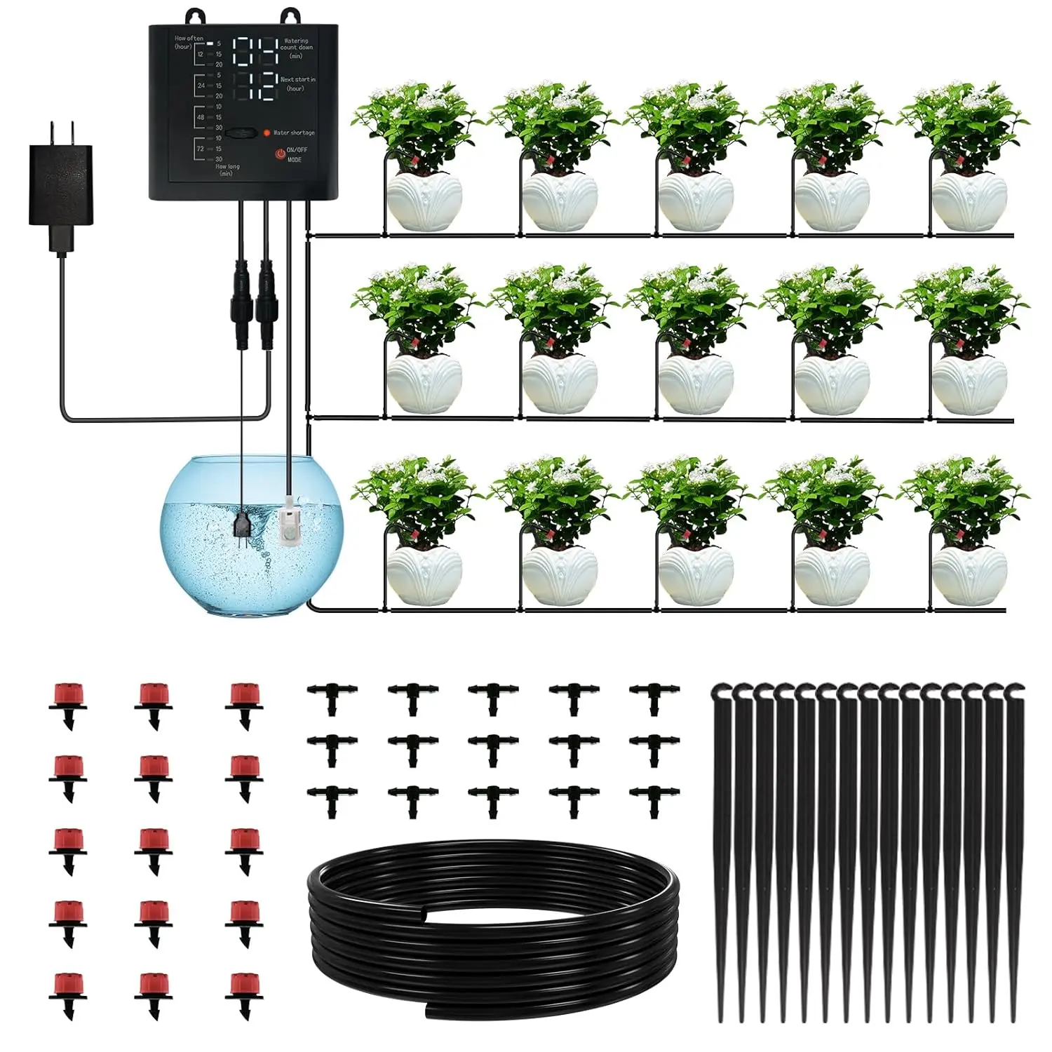 Automatic Plant Waterer Indoor, Drip Irrigation System Potted Plants, Vacation Plant Self Watering Device, Drip Timer Auto Watering Housplants, Garden, Greenhouse (15 Pots, Adjustable Dripper)