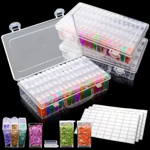 3 Pack  Art Storage Containers, 192 Grids  Bead Box with Label Stickers, 5D  Dot Art Case, Embroidery DIY Art Craft Storage Jar for Sewing, , Rhinestone, Seed