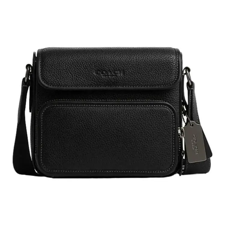 COACH Sullivan 20 Small Crossbody Bag for Men – Embossed Logo Zip and Magnetic Closure, Pebbled Leather, Black