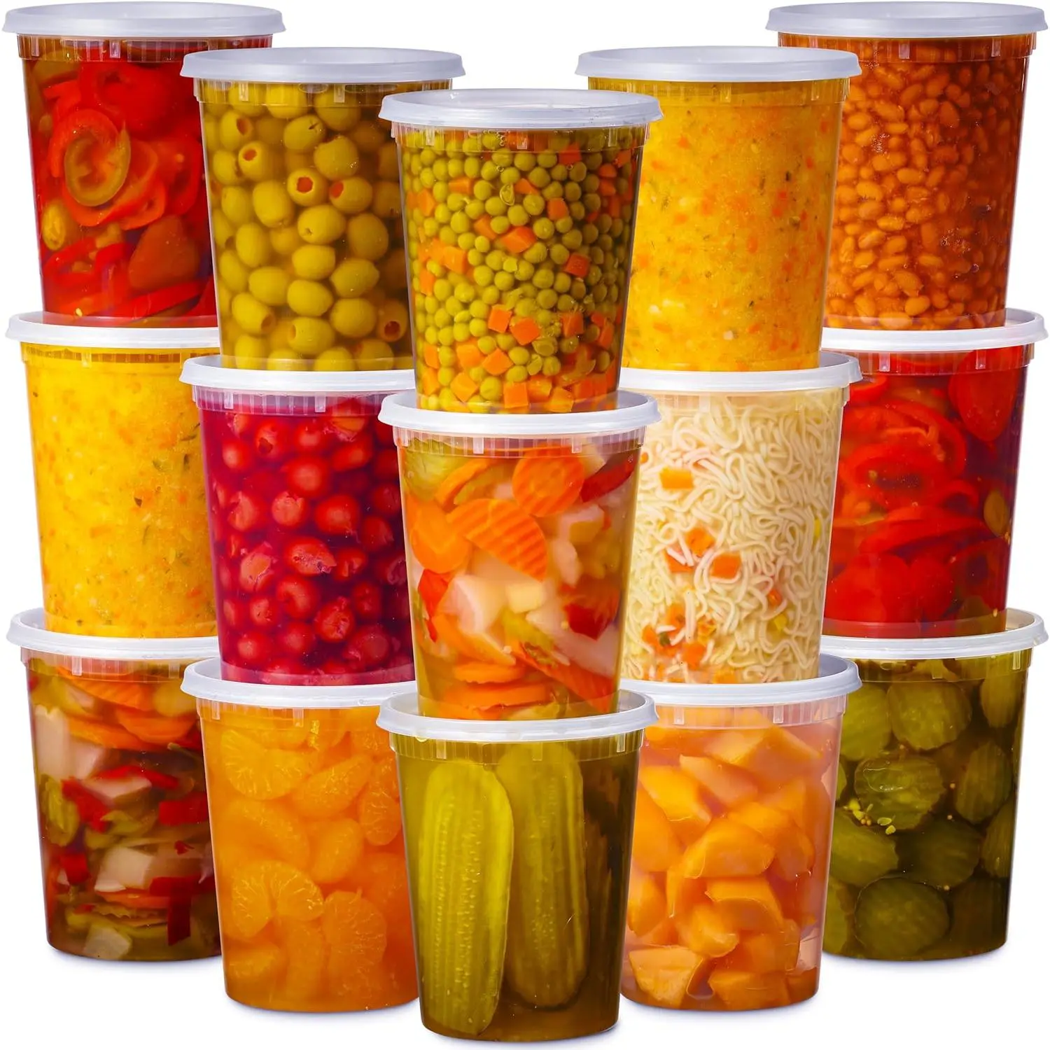 24 Pack -32 Oz Plastic Deli Containers with  -  Storage Containers with  - Clear Disposable Airtight Meal Prep Containers, , Stackable, Leakproof, Microwave and Freezer Safe