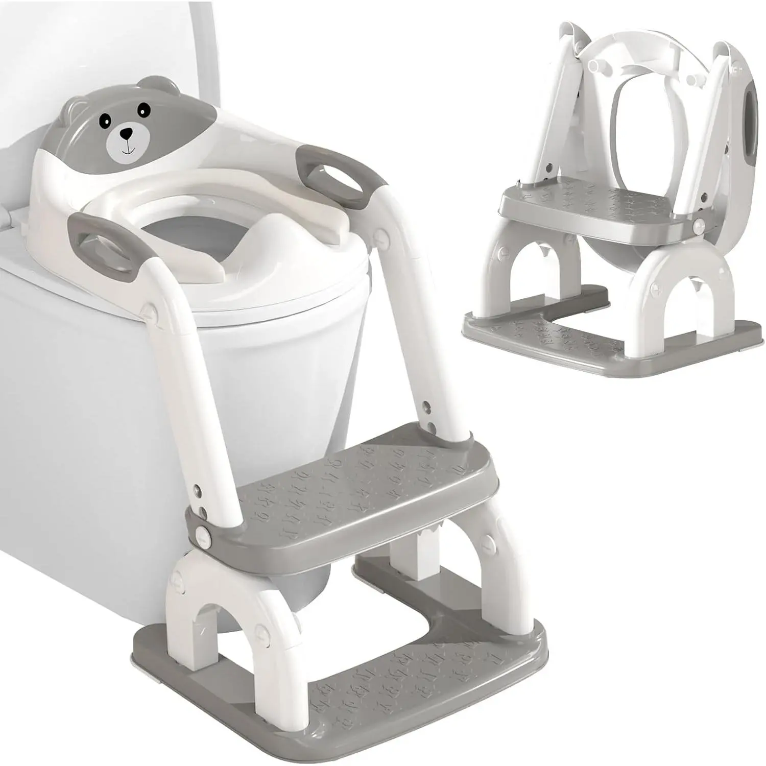 Potty Training Seat Upgrade 2 in 1 Toddler Training Toilet Chair Potty Seat with Step Stool Ladder for Baby Kids Boys Girls(Grey)