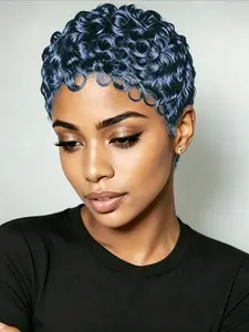 Curly Wave Human Hair Wig for Women Pixie Cut Full Machine Made Wig 150% Density 6 Inch Wig Ideal for Daily Use and Special Occasions like Christmas and New Year Party
