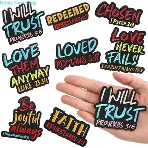 8/9-Piece Christian Bible Verse Embroidered Patches, 3in Geometric Lettered Iron & Sew-On Appliques, DIY Craft Supply for Girls’ Fall Hats, Jackets & Clothing Accessories