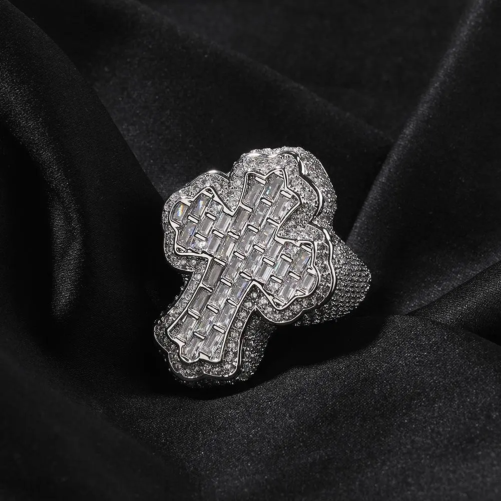 Hip-hop retro ring slightly inlaid zircon personalized high-quality cross men's ring index finger accessories ring men's jewelry trendy costume jewelry
