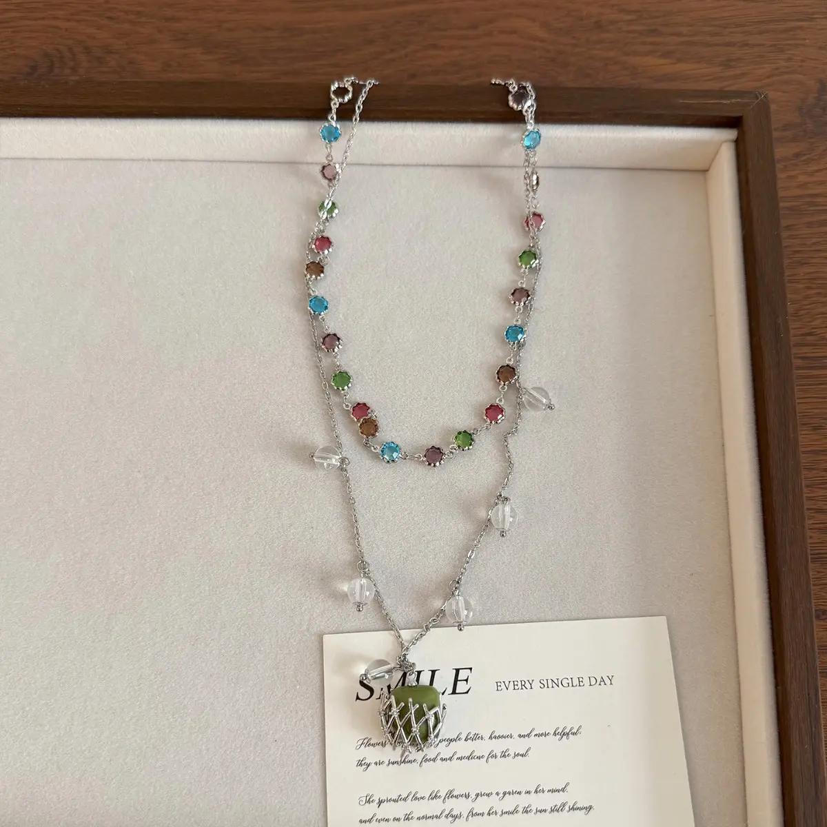 Dopamine Green Apple Pendant Layered Necklace Exclusive Colorful Beaded Collarbone Chain Cute Fresh Summer Vacation Wear Everyday Casual Statement Fashion Accessory Trending Aesthetic Style Eye Catching Item For Daily Outfit