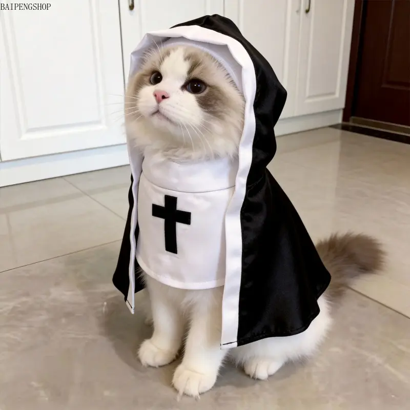 2026 Pet Nun Uniform Cosplay Costumes - 1-Piece Hooded Cape Outfit for Small/Medium Cats & Dogs, Soft Fabric, Cute Holiday Photo Prop, S-M-L Sizes