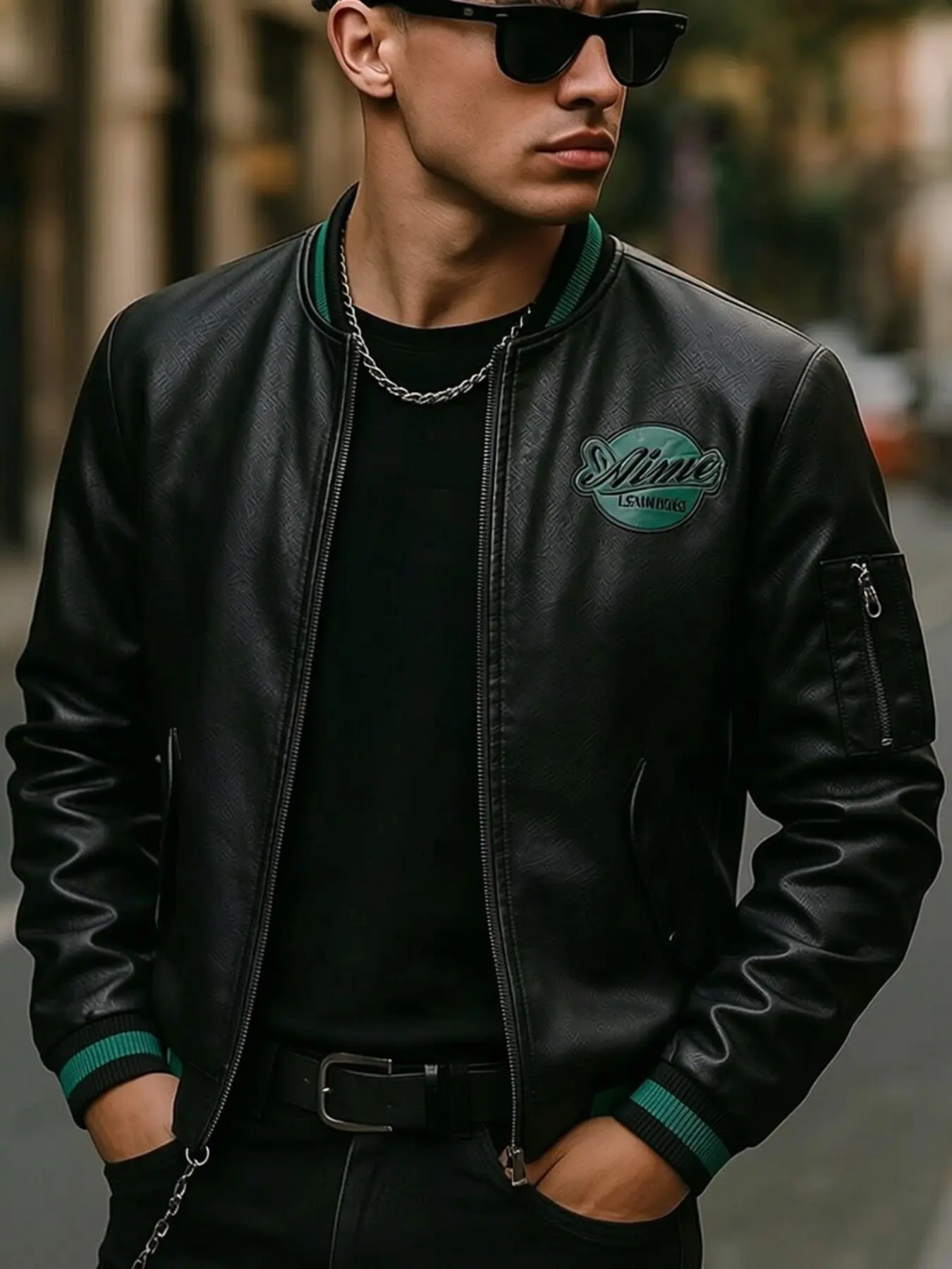 Men's Retro Fashion Jacket, Sporty Pilot Coat, Embroidered Patch Ribbed Baseball Jacket, Motorcycle Riding Outerwear, Fall Winter Streetwear
