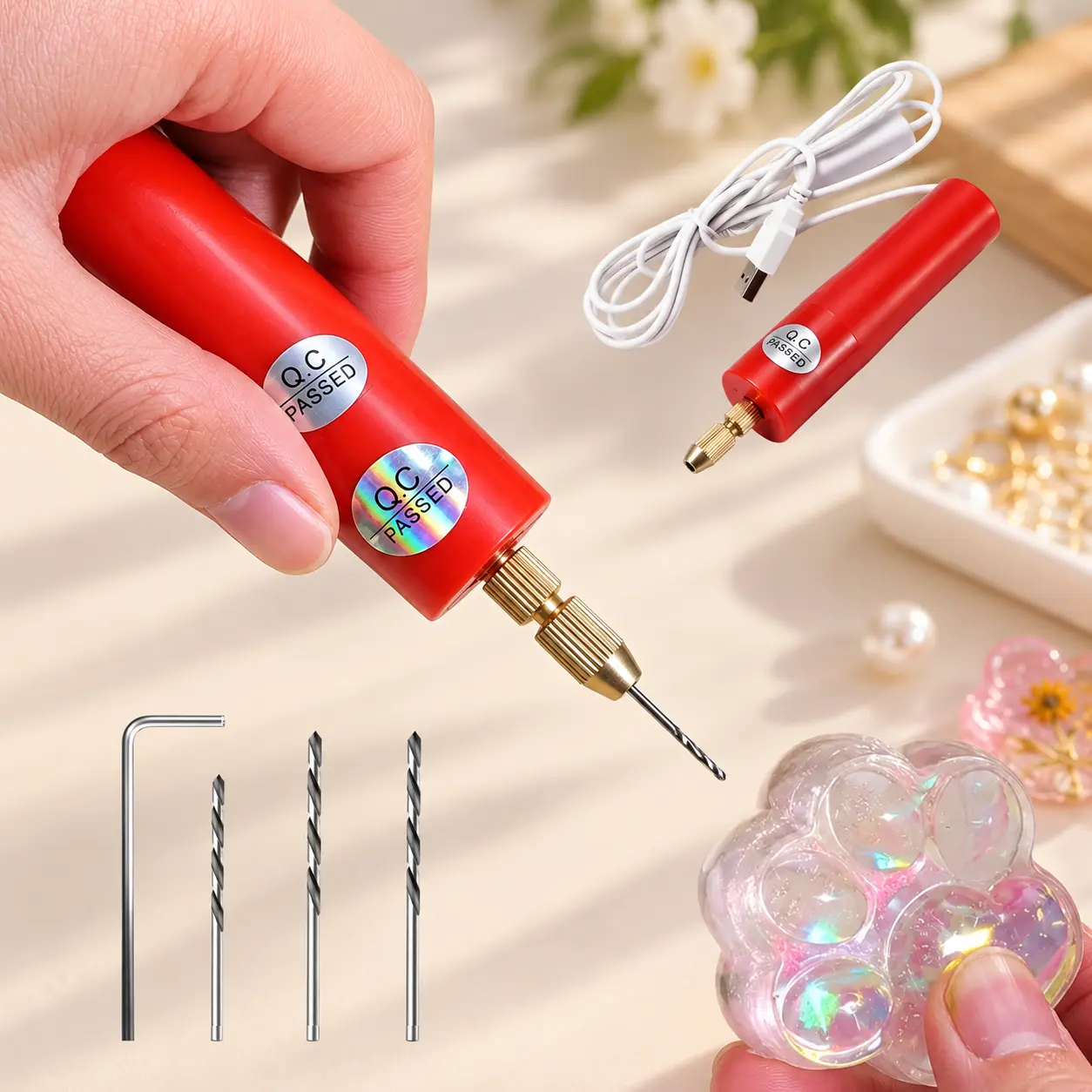USB-Powered Mini Electric Drill Tool Set with Drill Bits, Micro Bits, Handheld Grip Precision Tool for Resin Crafts, DIY Projects