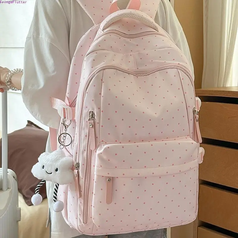 Lightweight Minimalist Polka Dot Backpack for Junior High & High School Girls, Unique Niche Design Casual School Daypack, Stylish Durable Bookbag for Campus, Daily Outings & Everyday Use