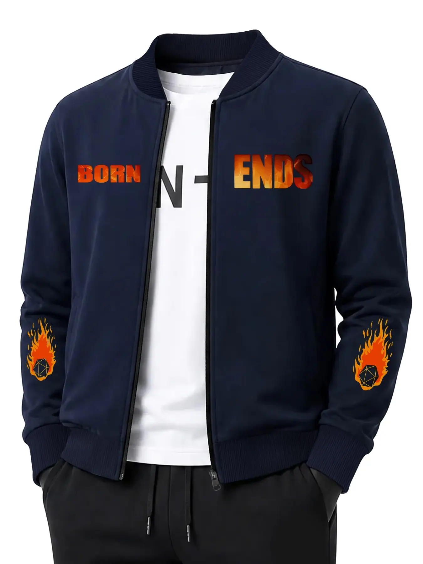 Men's Flame Geometric Pattern Baseball Jacket, Casual Long Sleeve Outerwear, Pocket Details, Knit Fabric, Fall Winter Street Style