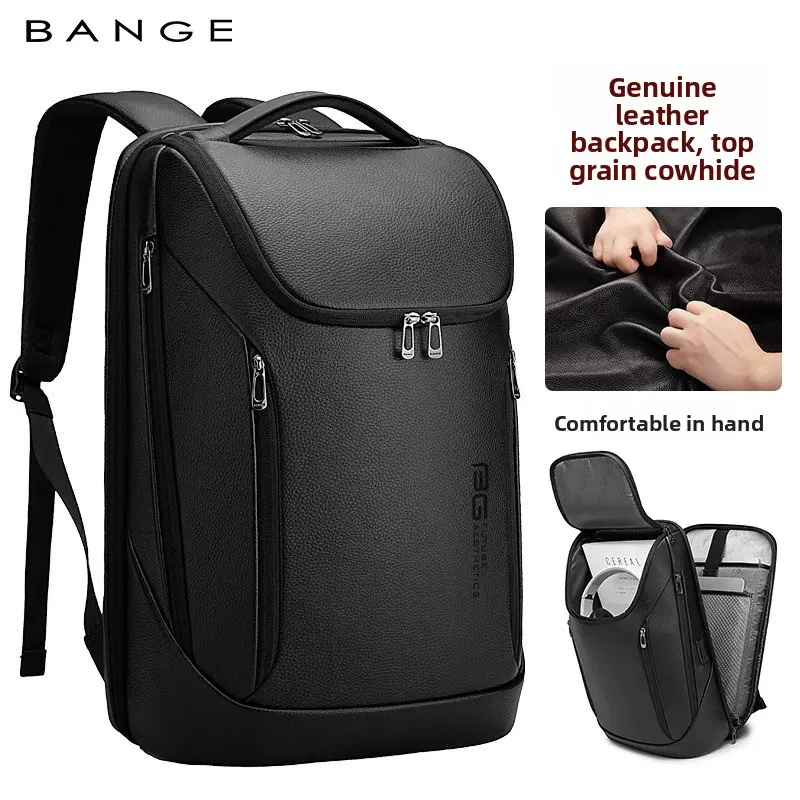 BANGE leather bag new backpack first layer cowhide business backpack casual fashion men's computer backpack tide