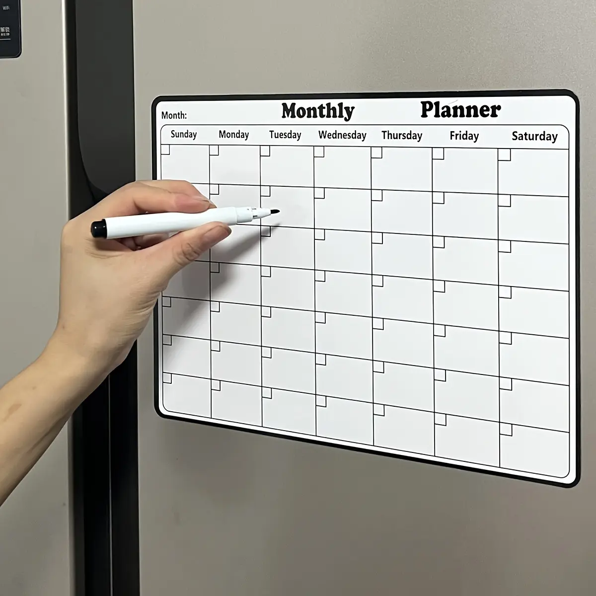 1pc, Dry Erase Fridge Magnetic Calendar, White Board Magnetic Calendar For Refrigerator, Fridge Calendar, Kitchen Decor, Monthly Planner For Refrigerator Planners, Refrigerator Accessories