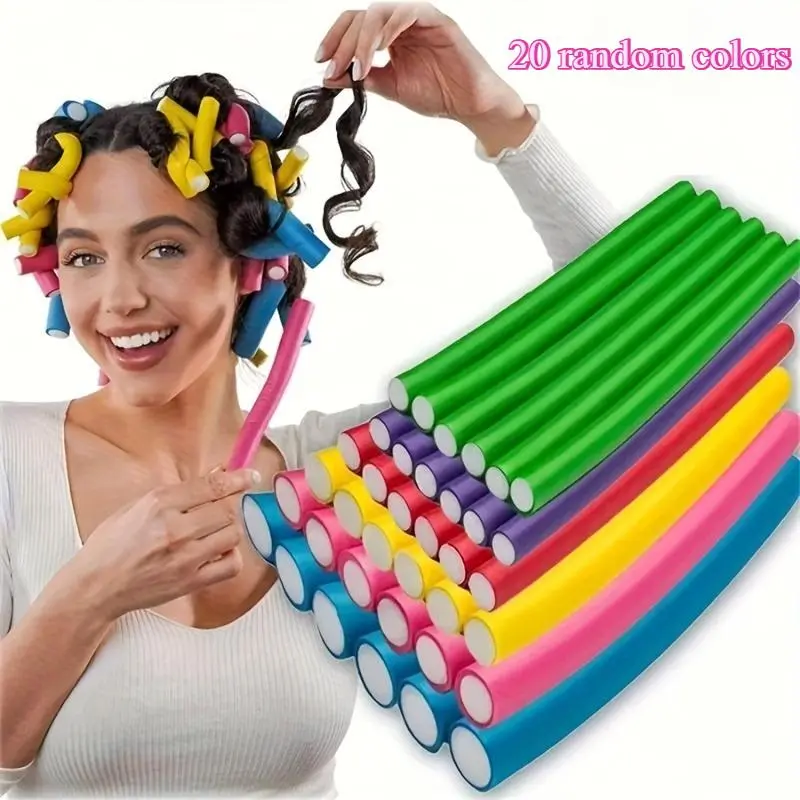 20PCS Multicolor Bendable Heatless Hair Curlers, Soft Sponge Flexible Hair Curling Rods, No Electricity Needed Overnight Hair Rollers for Long Hair, Easy DIY Wavy Hairstyle Tools, Portable Beauty Accessory for Girls & Ladies Travel Use