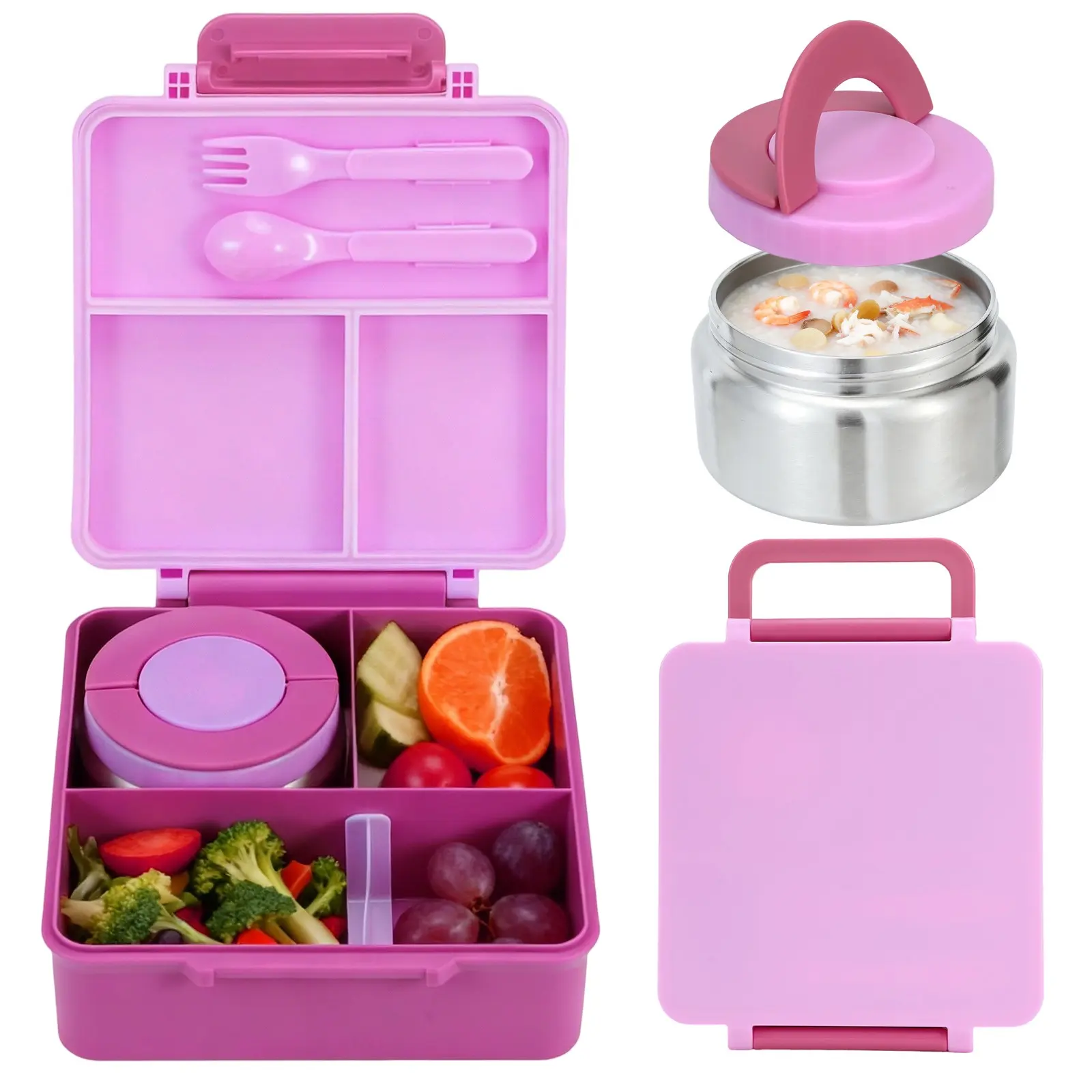 1630ML/55.8oz  Bento Box for Kids - Insulated Portable Bento Lunch Box Food Container with Leak Proof Vacuum Insulated Food Jar - 4 Compartments, Two Temperature Zones